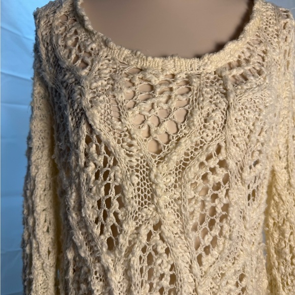 Lucky Brand Cream Crew Neck Sweater with Lacy Knit - Picture 4 of 7